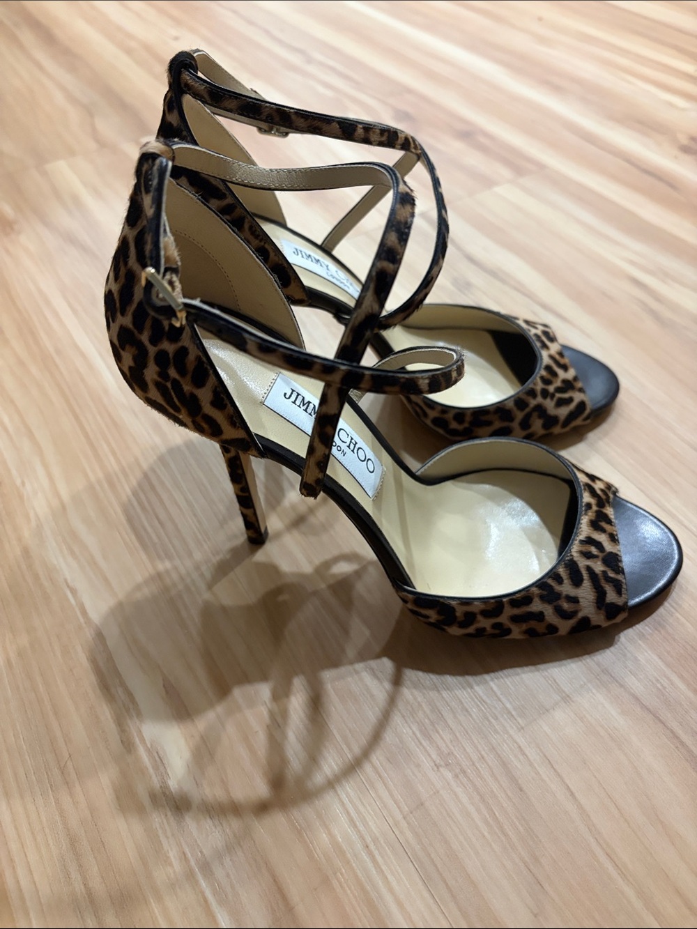 Jimmy Choo Leopard-Print Strappy Stiletto Heels - Brown/Black